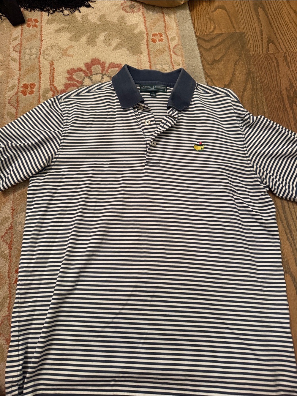 Striped Polo Shirt - Navy/White with Contrast Collar